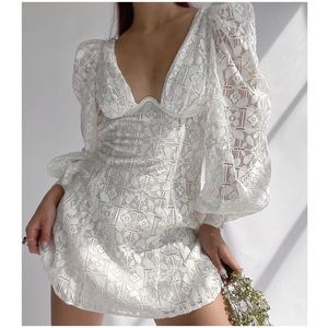 FOR LOVE & LEMONS Nadine Lace Mini Dress - White